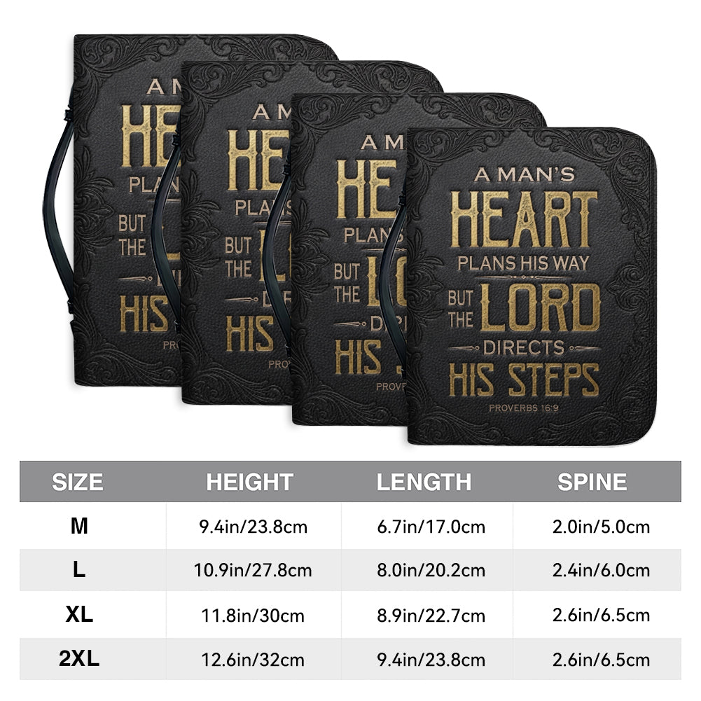 Personalized Bible Cover for Men - Proverbs 16:9 Custom Name Leather Bible Case with Handle | CHRISTIANARTBAG