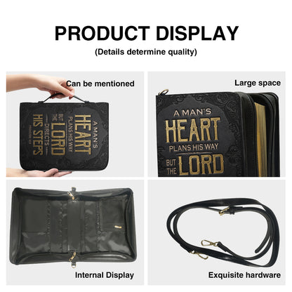 Personalized Bible Cover for Men - Proverbs 16:9 Custom Name Leather Bible Case with Handle | CHRISTIANARTBAG