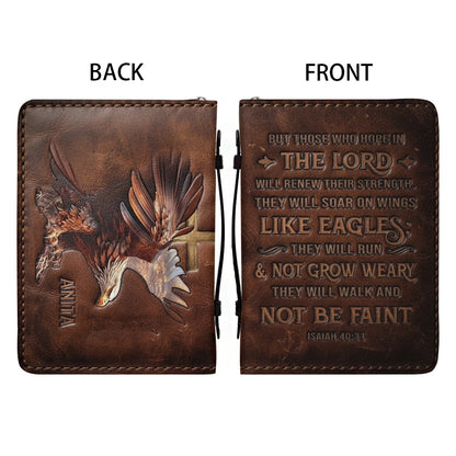 Personalized Leather Bible Cover with Handle, Engraved Isaiah 40:31 - CHRISTIANARTBAG