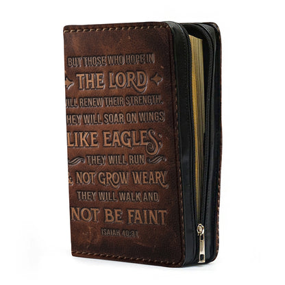 Personalized Leather Bible Cover with Handle, Engraved Isaiah 40:31 - CHRISTIANARTBAG