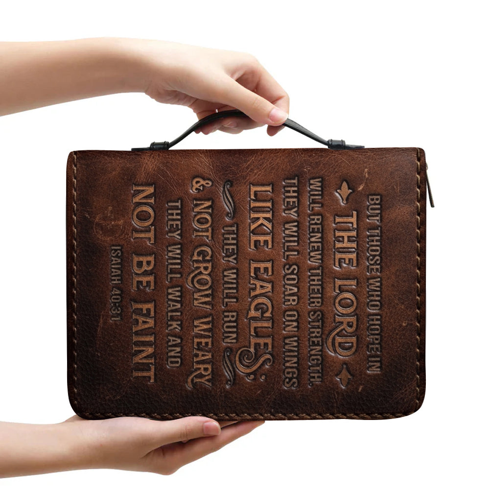 Personalized Leather Bible Cover with Handle, Engraved Isaiah 40:31 - CHRISTIANARTBAG