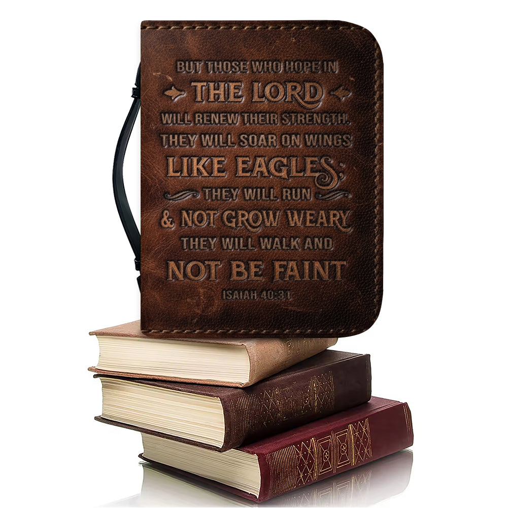 Personalized Leather Bible Cover with Handle, Engraved Isaiah 40:31 - CHRISTIANARTBAG