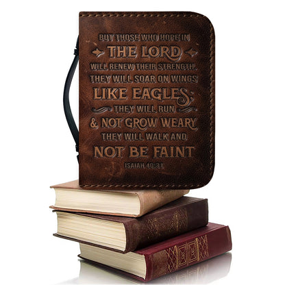 Personalized Leather Bible Cover with Handle, Engraved Isaiah 40:31 - CHRISTIANARTBAG