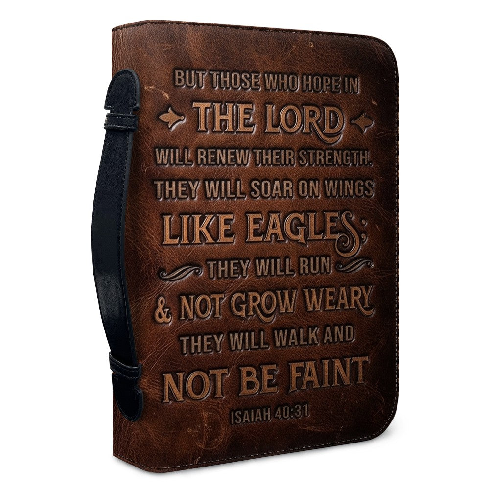 Personalized Leather Bible Cover with Handle, Engraved Isaiah 40:31 - CHRISTIANARTBAG