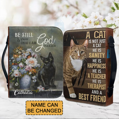 Christianartbag Bible Cover, Be Still and Know That I Am God Psalm 46:10 Bible Cover, Personalized Bible Cover, Cat Bible Cover, Christian Gifts, CAB06251023. - Christian Art Bag