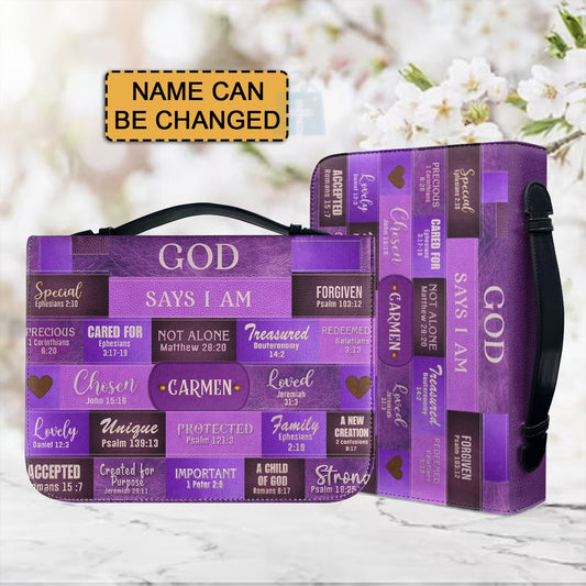 Christianartbag Bible Cover, GOD Says I Am Bible Cover, Personalized Bible Cover, Purple Bible Cover, Christian Gifts, CAB14161123. - Christian Art Bag