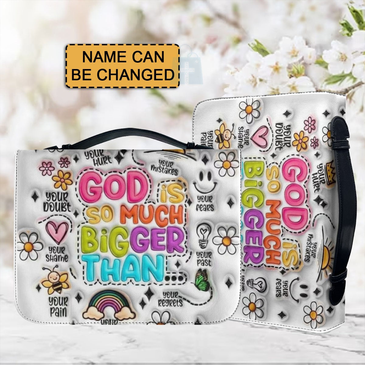 Christianartbag Bible Cover, God Is So Much Bigger Than Bible Cover, Personalized Bible Cover, Flower Bible Cover, 3D Daisy Flower Bible Cover, Christian Gifts, CAB01231123. - Christian Art Bag