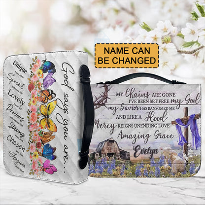 Christianartbag Bible Cover, GOD Says You Are Bible Cover, Personalized Bible Cover, Butterfly Bible Cover, Christian Gifts, CAB03221023. - Christian Art Bag