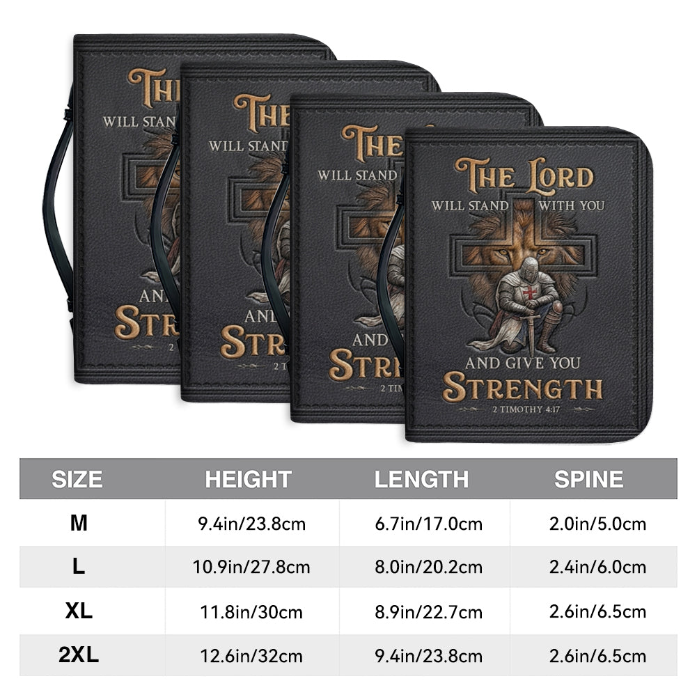 CHRISTIANARTBAG Personalized Leather Bible Cover for Men - Divine Lion & Knight 2 Timothy 4:17 Custom Name Bible Case