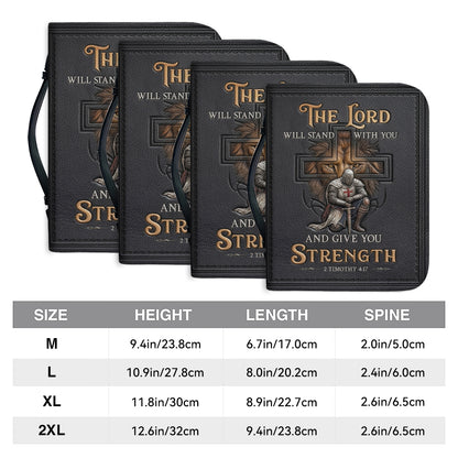 CHRISTIANARTBAG Personalized Leather Bible Cover for Men - Divine Lion & Knight 2 Timothy 4:17 Custom Name Bible Case