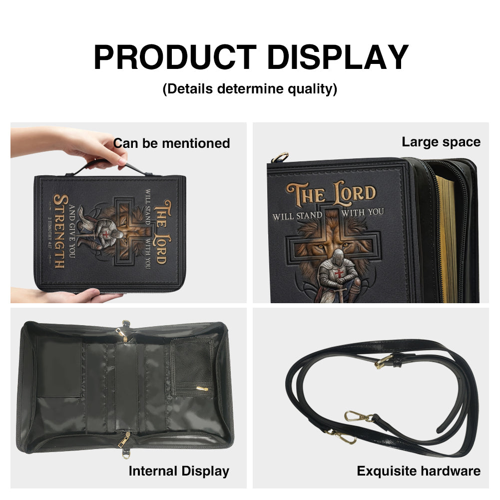CHRISTIANARTBAG Personalized Leather Bible Cover for Men - Divine Lion & Knight 2 Timothy 4:17 Custom Name Bible Case