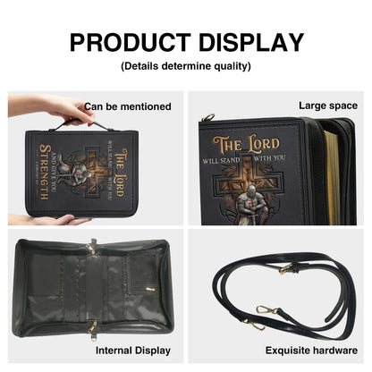 CHRISTIANARTBAG Personalized Leather Bible Cover for Men - Divine Lion & Knight 2 Timothy 4:17 Custom Name Bible Case