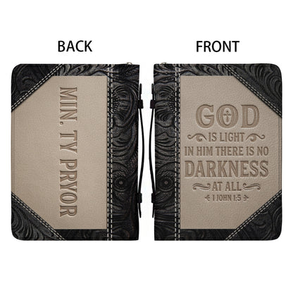 Personalized Bible Cover with Handle & Zipper - "God Is Light" 1 John 1:5 Custom Leather Bible Case | CHRISTIANARTBAG