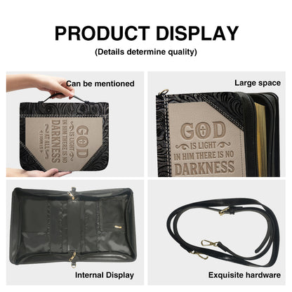 Personalized Bible Cover with Handle & Zipper - "God Is Light" 1 John 1:5 Custom Leather Bible Case | CHRISTIANARTBAG