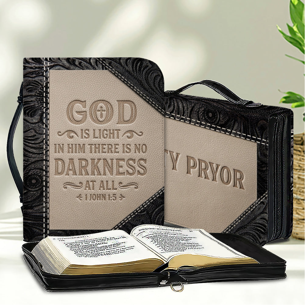 Personalized Bible Cover with Handle & Zipper - "God Is Light" 1 John 1:5 Custom Leather Bible Case | CHRISTIANARTBAG