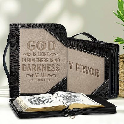Personalized Bible Cover with Handle & Zipper - "God Is Light" 1 John 1:5 Custom Leather Bible Case | CHRISTIANARTBAG