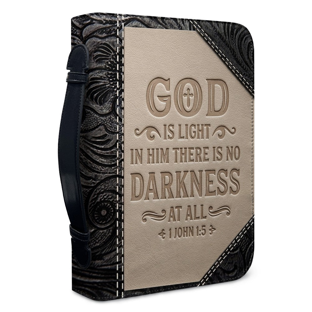 Personalized Bible Cover with Handle & Zipper - "God Is Light" 1 John 1:5 Custom Leather Bible Case | CHRISTIANARTBAG