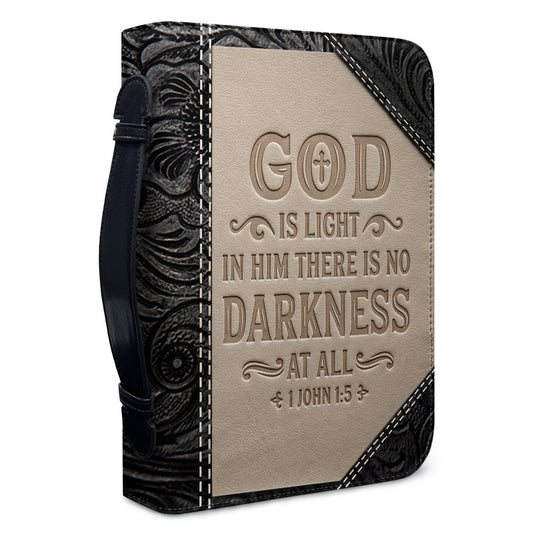 Personalized Bible Cover with Handle & Zipper - "God Is Light" 1 John 1:5 Custom Leather Bible Case | CHRISTIANARTBAG