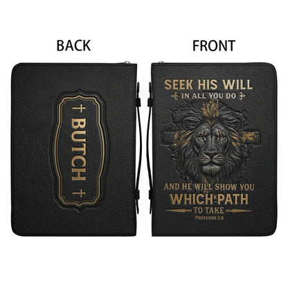 CHRISTIANARTBAG Personalized Bible Cover for Men - Lion of Judah Proverbs 3:6 Leather Bible Case