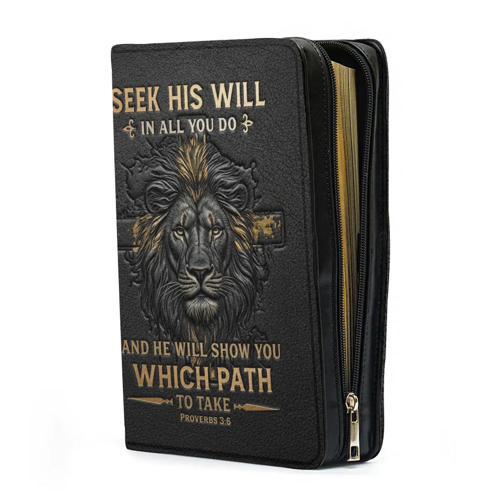 CHRISTIANARTBAG Personalized Bible Cover for Men - Lion of Judah Proverbs 3:6 Leather Bible Case