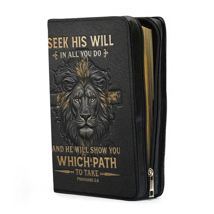 CHRISTIANARTBAG Personalized Bible Cover for Men - Lion of Judah Proverbs 3:6 Leather Bible Case