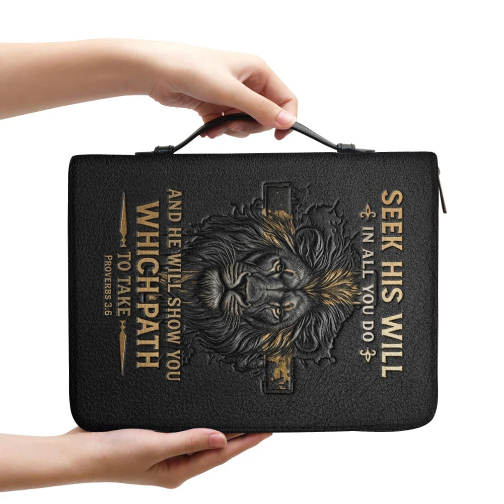 CHRISTIANARTBAG Personalized Bible Cover for Men - Lion of Judah Proverbs 3:6 Leather Bible Case