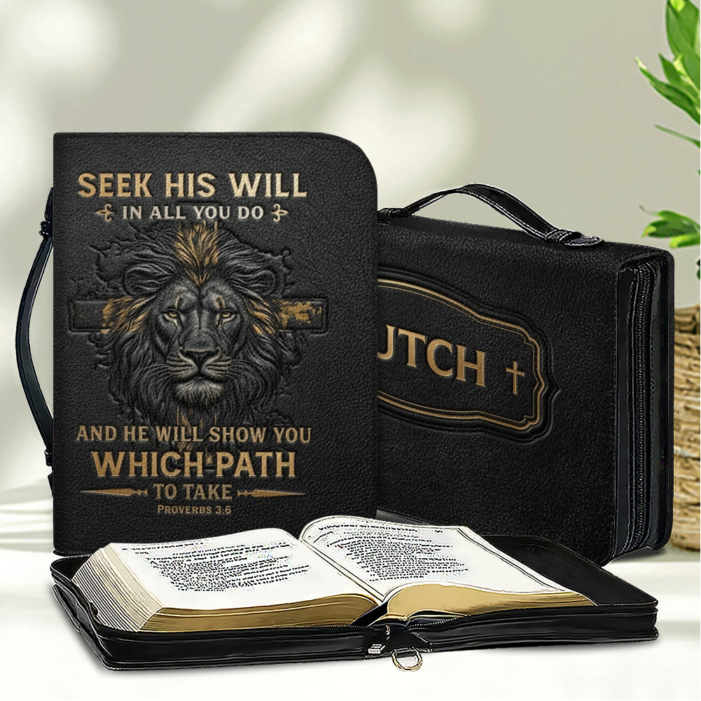 CHRISTIANARTBAG Personalized Bible Cover for Men - Lion of Judah Proverbs 3:6 Leather Bible Case