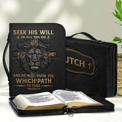 CHRISTIANARTBAG Personalized Bible Cover for Men - Lion of Judah Proverbs 3:6 Leather Bible Case
