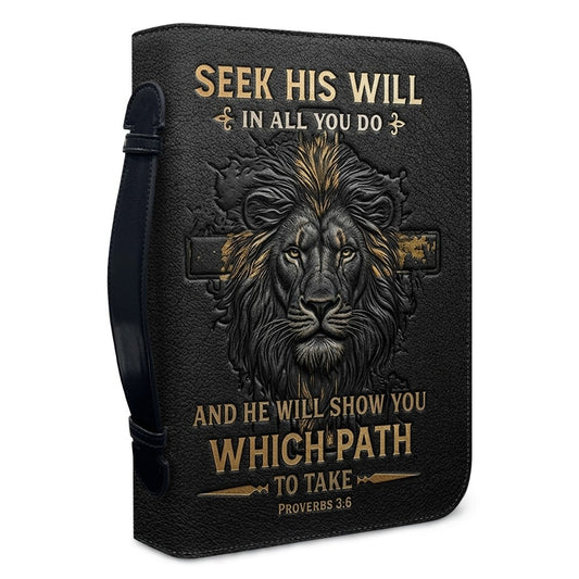 Christianart Bible Cover - He Will Show You Which Path To Take Proverbs 3 6 Lion - Personalized Gifts for Pastor - Gifts For Women - Gifts For Men - CABBBCV12060324.