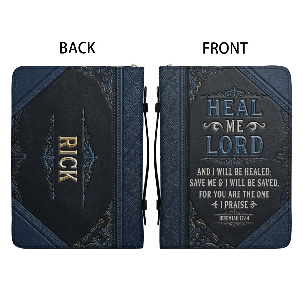 Personalized Bible Cover for Men, Custom Name Jeremiah 17:14 Leather Case - CHRISTIANARTBAG