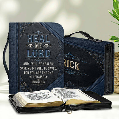 Personalized Bible Cover for Men, Custom Name Jeremiah 17:14 Leather Case - CHRISTIANARTBAG