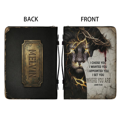 Personalized Bible Cover for Men, Lion of Judah Crown of Thorns Custom Name Bible Carrying Bag - CHRISTIANARTBAG