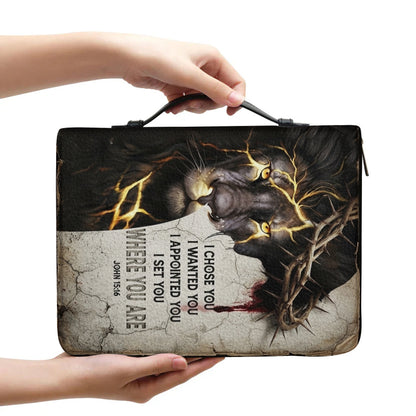 Personalized Bible Cover for Men, Lion of Judah Crown of Thorns Custom Name Bible Carrying Bag - CHRISTIANARTBAG