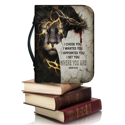Personalized Bible Cover for Men, Lion of Judah Crown of Thorns Custom Name Bible Carrying Bag - CHRISTIANARTBAG