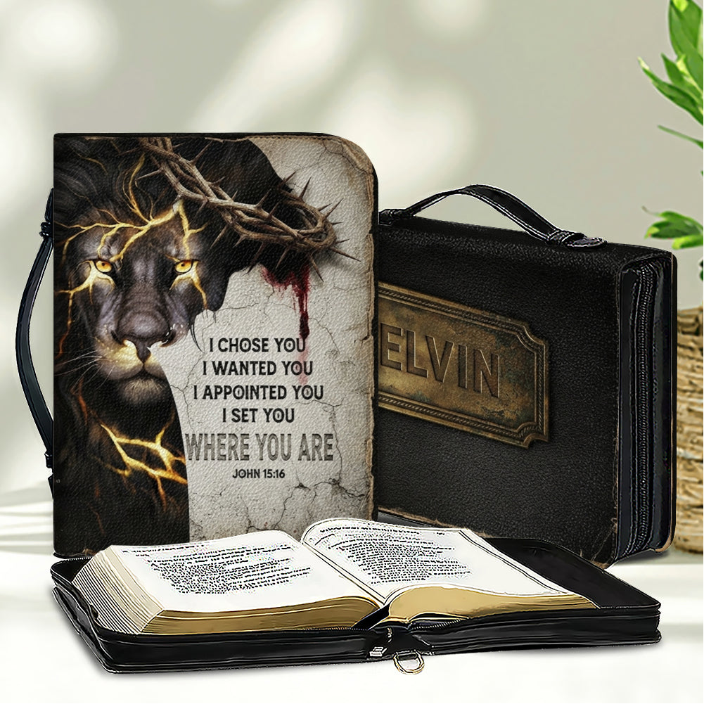 Personalized Bible Cover for Men, Lion of Judah Crown of Thorns Custom Name Bible Carrying Bag - CHRISTIANARTBAG