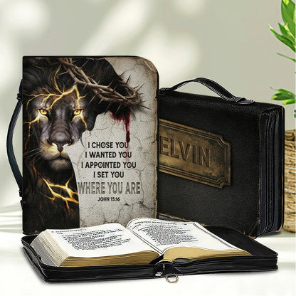 Personalized Bible Cover for Men, Lion of Judah Crown of Thorns Custom Name Bible Carrying Bag - CHRISTIANARTBAG