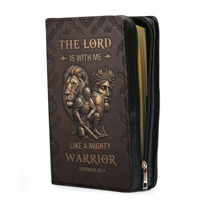 Personalized Bible Cover for Men - "The Lord Is With Me Like A Mighty Warrior" Jeremiah 20:11 | Custom Name Christian Bible Case by CHRISTIANARTBAG
