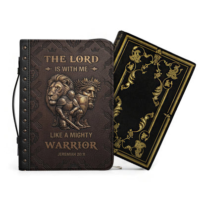 Personalized Bible Cover for Men - "The Lord Is With Me Like A Mighty Warrior" Jeremiah 20:11 | Custom Name Christian Bible Case by CHRISTIANARTBAG