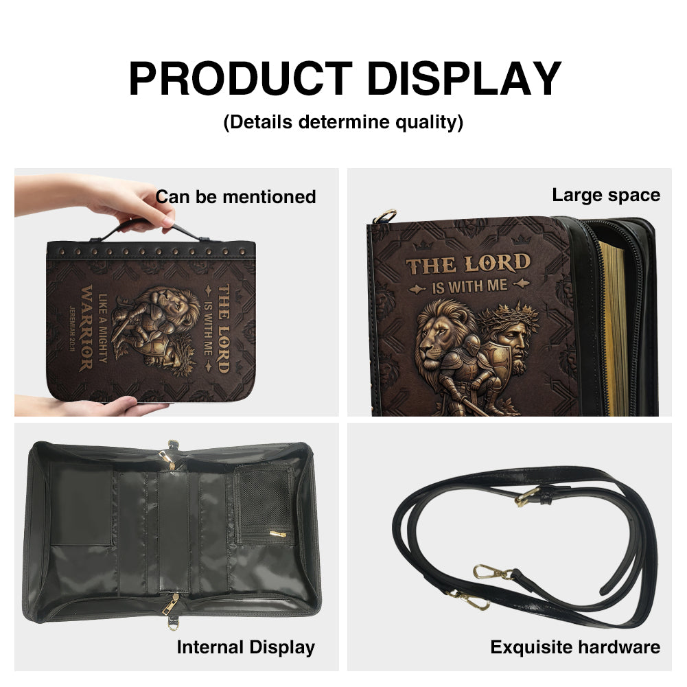 Personalized Bible Cover for Men - "The Lord Is With Me Like A Mighty Warrior" Jeremiah 20:11 | Custom Name Christian Bible Case by CHRISTIANARTBAG