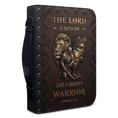 Personalized Bible Cover for Men - "The Lord Is With Me Like A Mighty Warrior" Jeremiah 20:11 | Custom Name Christian Bible Case by CHRISTIANARTBAG
