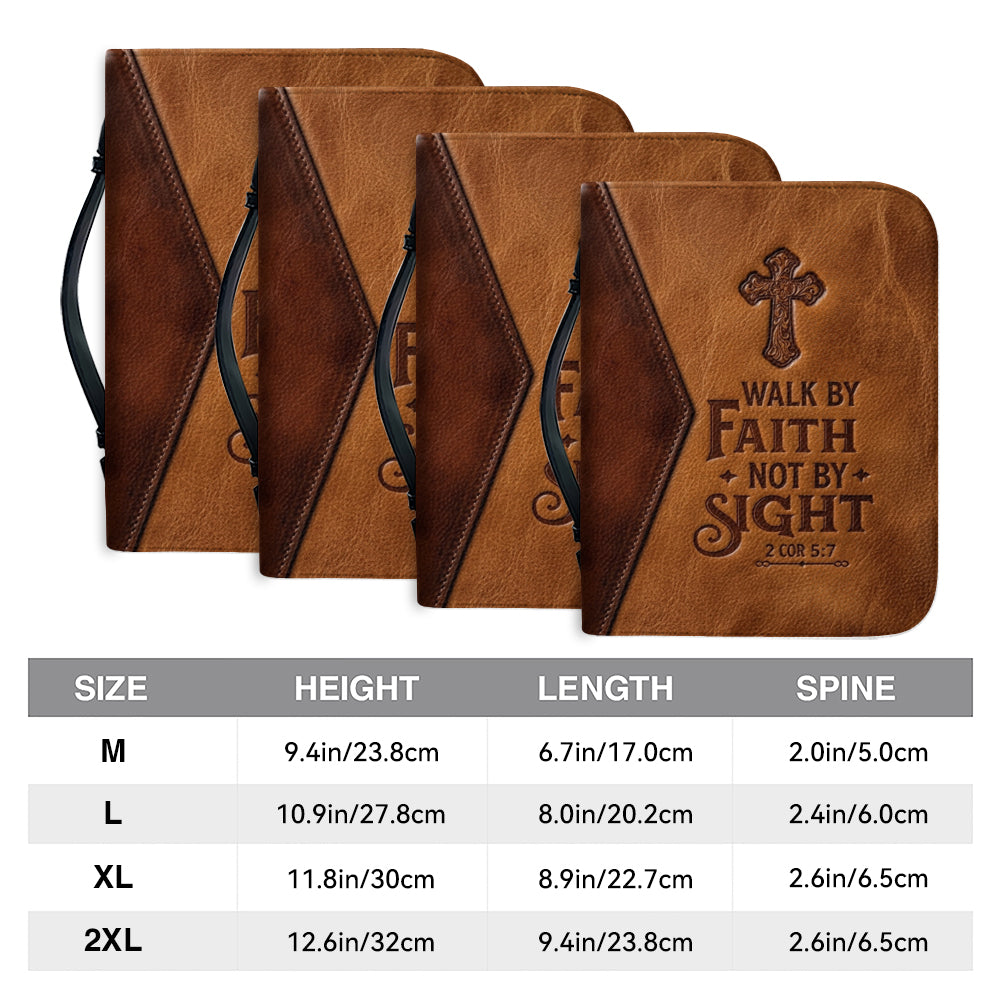 Personalized Leather Bible Cover with Handle, Walk By Faith Not By Sight Custom Name Bible Carrying Case | CHRISTIANARTBAG