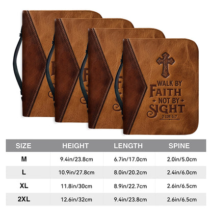 Personalized Leather Bible Cover with Handle, Walk By Faith Not By Sight Custom Name Bible Carrying Case | CHRISTIANARTBAG