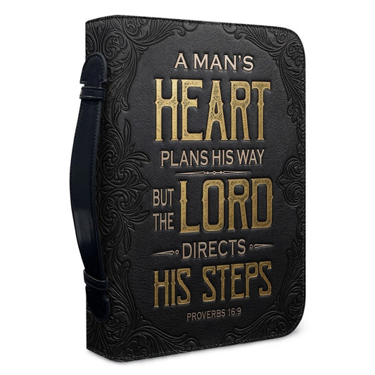 Christianart Bible Cover - A Mans Heart Plans His Way Proverbs 16 9 Lion God - Personalized Gifts for Pastor - Gifts For Men - CABBBCV14060324.