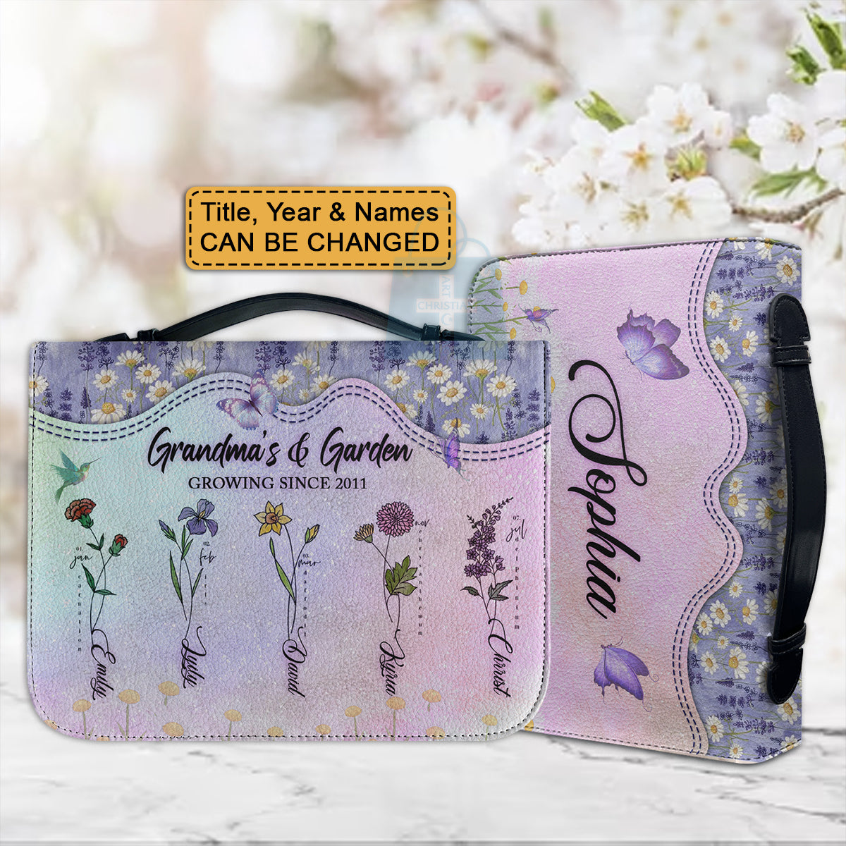 Christianartbag Bible Cover, Grandma's Garden Flower Bible Cover, Personalized Bible Cover, Mom Bible Cover, Mother Days Gifts, CAB211223. - Christian Art Bag