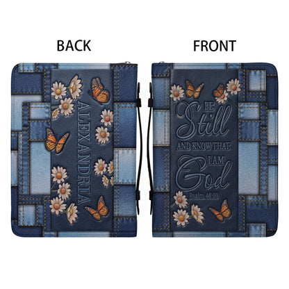 Christianart Bible Cover - Be Still And Know That I Am God Butterfly Denim Style Psalm 46 10 - Personalized Bible Cover - CABBBCV19060324.