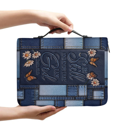 Christianart Bible Cover - Be Still And Know That I Am God Butterfly Denim Style Psalm 46 10 - Personalized Bible Cover - CABBBCV19060324.