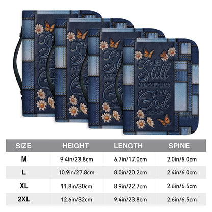 Christianart Bible Cover - Be Still And Know That I Am God Butterfly Denim Style Psalm 46 10 - Personalized Bible Cover - CABBBCV19060324.