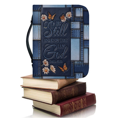 Christianart Bible Cover - Be Still And Know That I Am God Butterfly Denim Style Psalm 46 10 - Personalized Bible Cover - CABBBCV19060324.