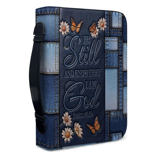 Christianart Bible Cover - Be Still And Know That I Am God Butterfly Denim Style Psalm 46 10 - Personalized Bible Cover - CABBBCV19060324.
