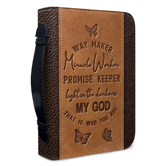 Christianart Bible Cover, Vintage Leather-Look Bible Cover with 'Way Maker' Lyrics Embossed.CABBBCV01020324.